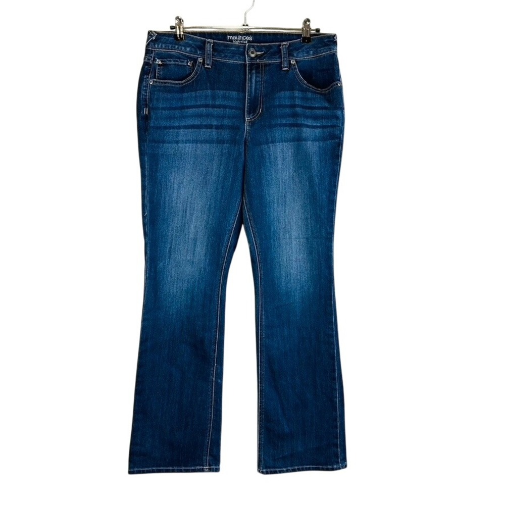 Maurices Womans Sz 14 Long Plus Bootcut Jeans Blue Denim Pockets Stretch
